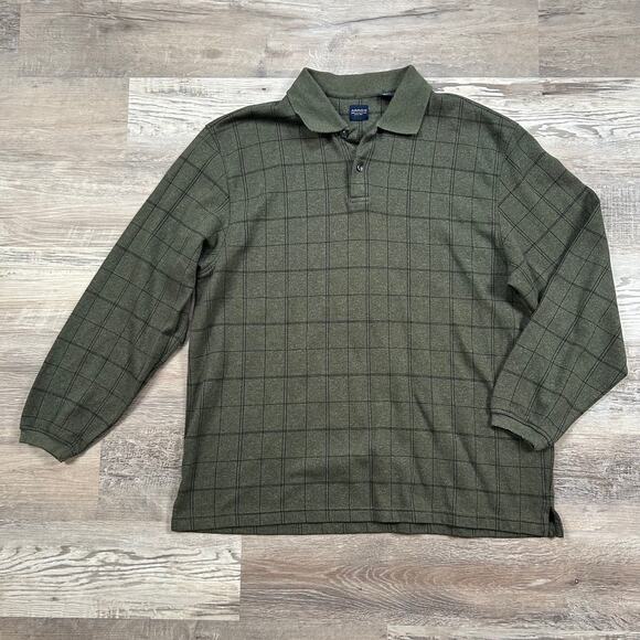 aarow Other - Arrow Vintage Olive Green Long Sleeve Polo Shirt Plaid XL Grandpa Style